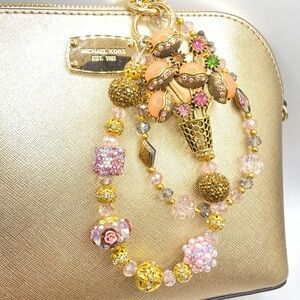 💐Luxury Bag/Phone Chain Charm/Keychain Orange FLOWER BASKET Bling Crystal Beads